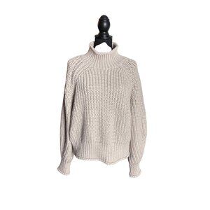 H&M Women's Beige Chunky Knit High Neck Cropped Sweater XL